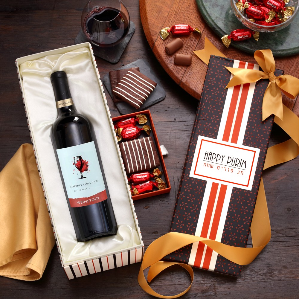 Buy Our Purim Wine Chocolate Gift Box At Broadwaybasketeers