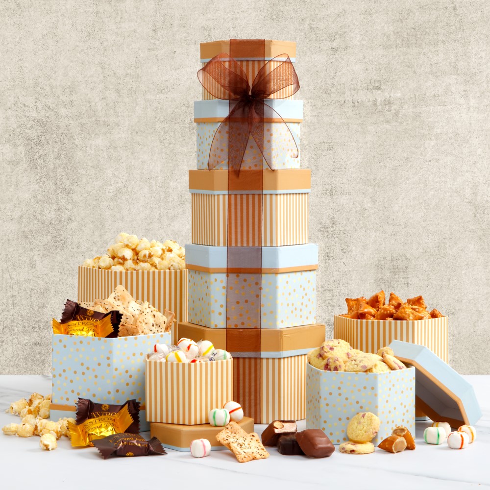 >Celebration Gift Tower with Sweets Nuts and Chocolates