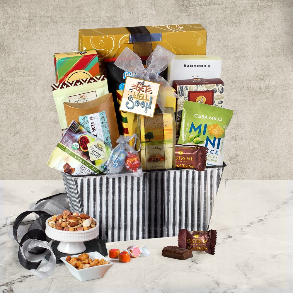 >Get Well Deluxe Striped Gift Basket