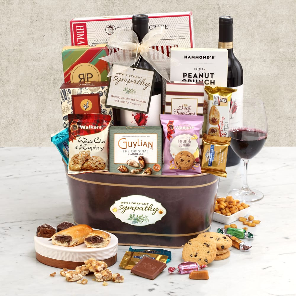 >Gourmet Sympathy Wine Gift Basket