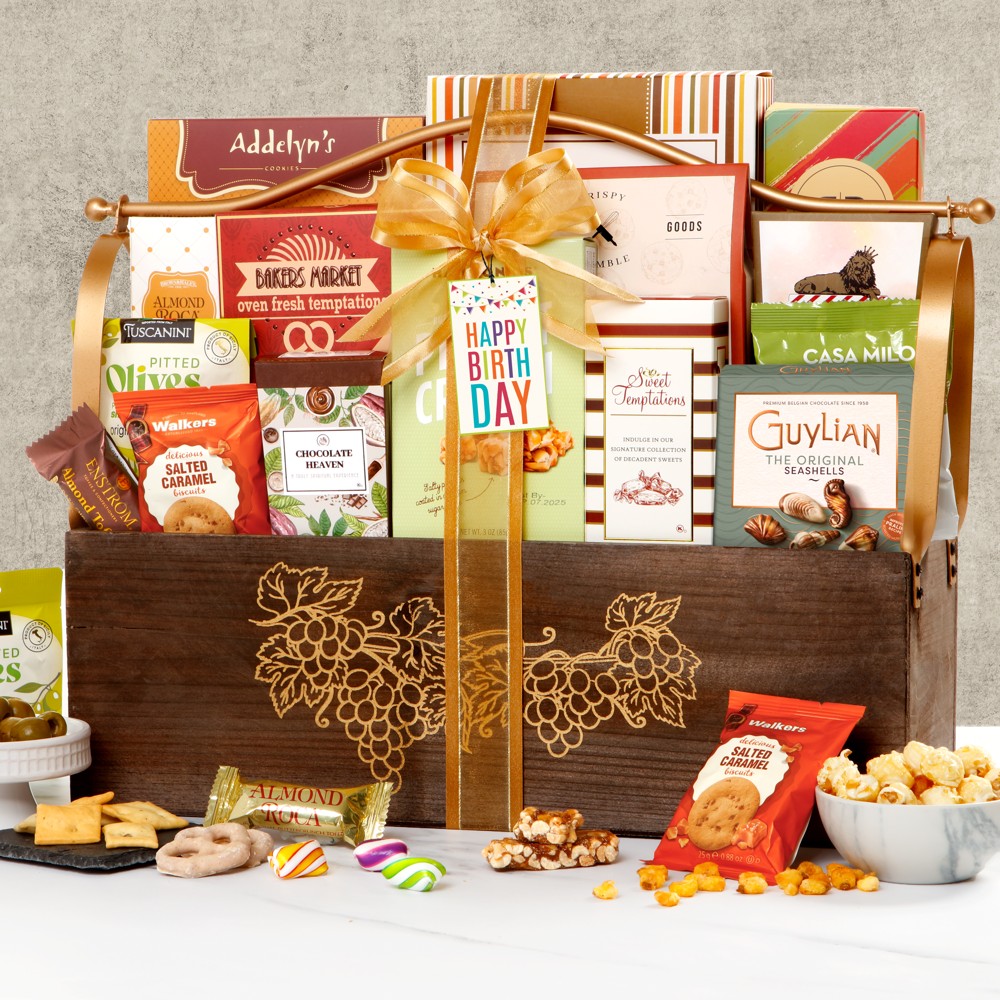 >Happy Birthday Wooden Gift Basket