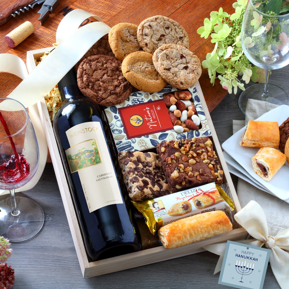 >Happy Hanukkah Bakery & Red Wine Gift Tray