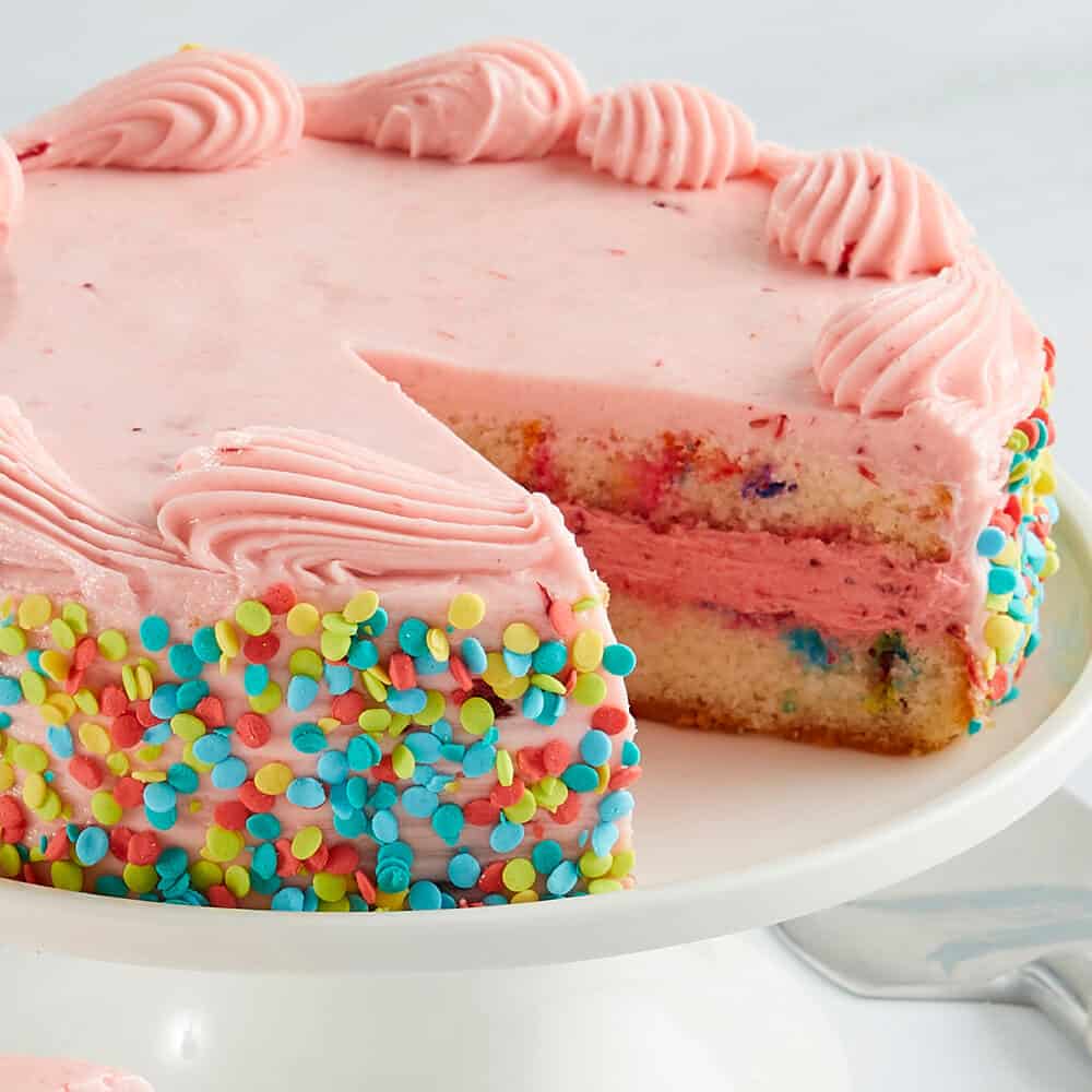 Buy our strawberry funfetti cake at broadwaybasketeers.com