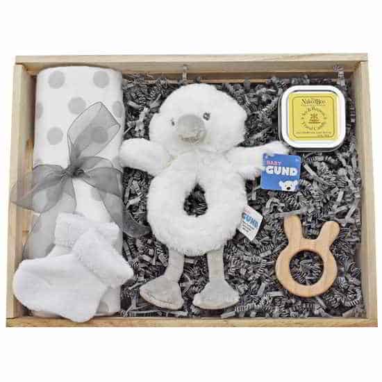 Baby girl gift basket with Swan