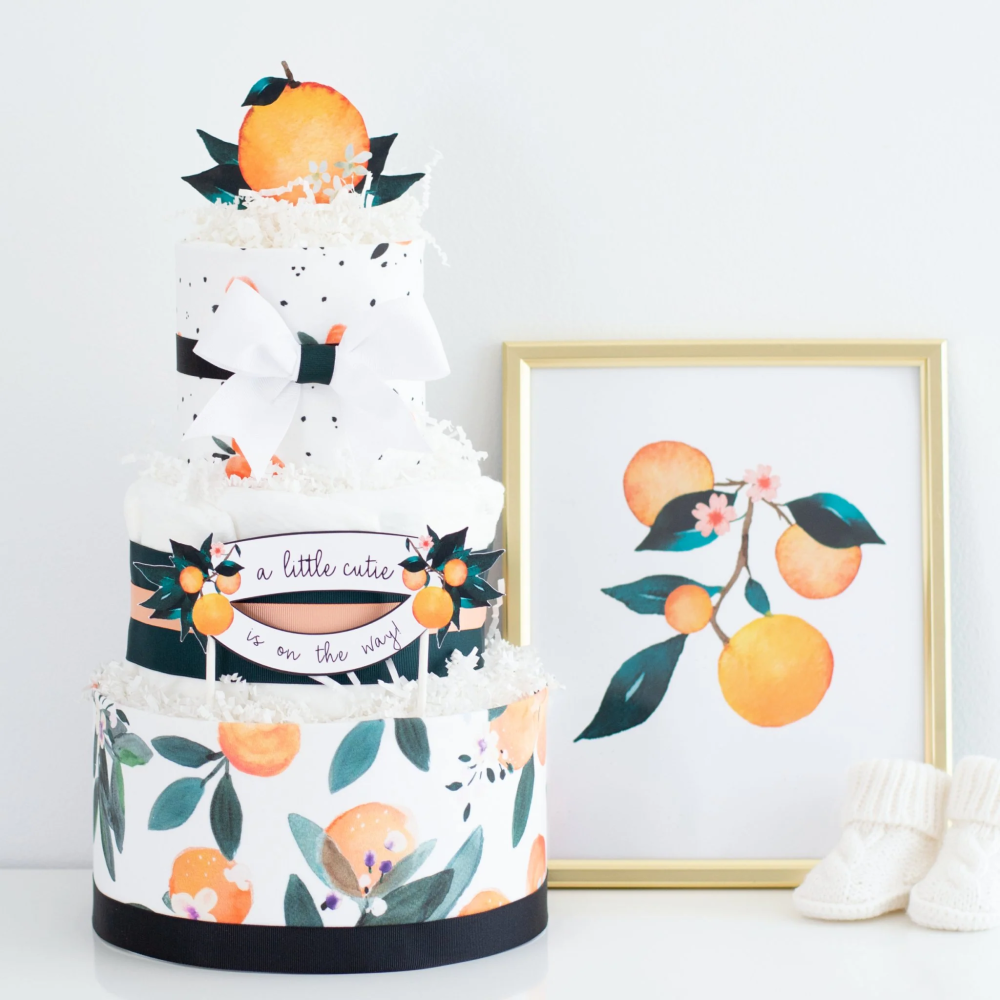 >Little Clementine Diaper Cake