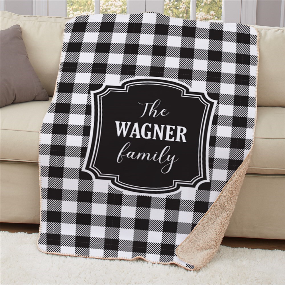 >Personalized Black and White Sherpa Blanket