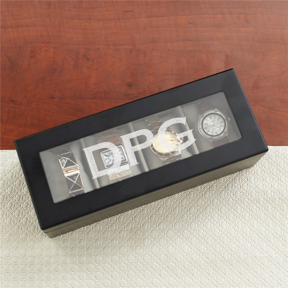 Personalized Initial Black Watch Box