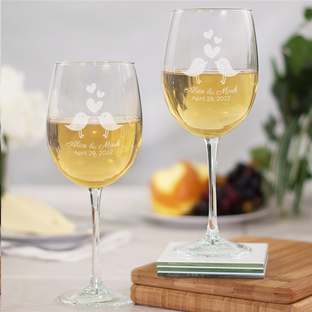 Personalized Love Birds Wine Glass