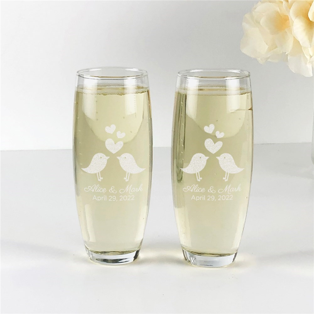 Personalized Stemless Wedding Flute Set