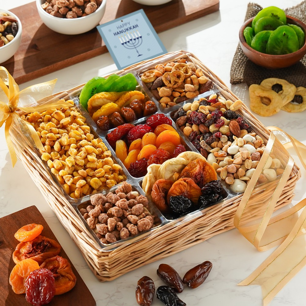 >Happy Hanukkah Nuts & Dried Fruit Gift Tray