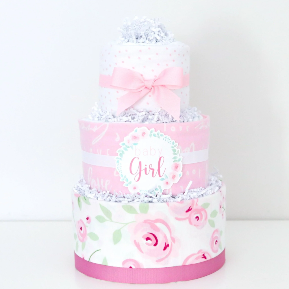 >Baby Girl Rose Diaper Cake