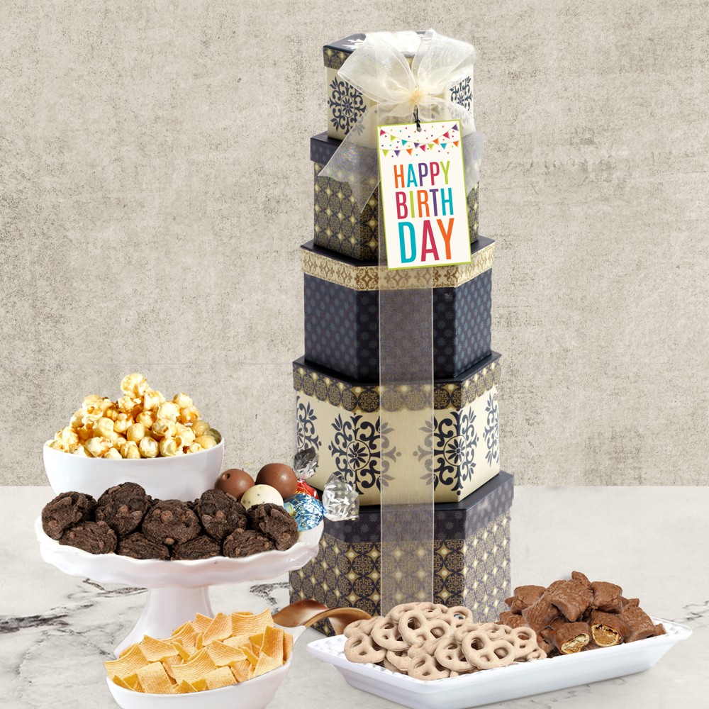 >Snacks & Sweets Birthday Tower