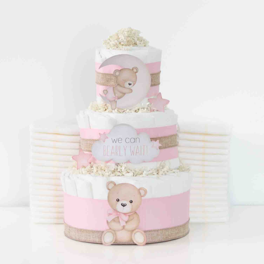 >Teddy Bear Diaper Cake Pink Collection