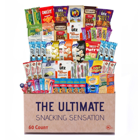 60 Count Snack Box Variety Pack Care Package | Kosher Gift Baskets from Broadway Basketeers