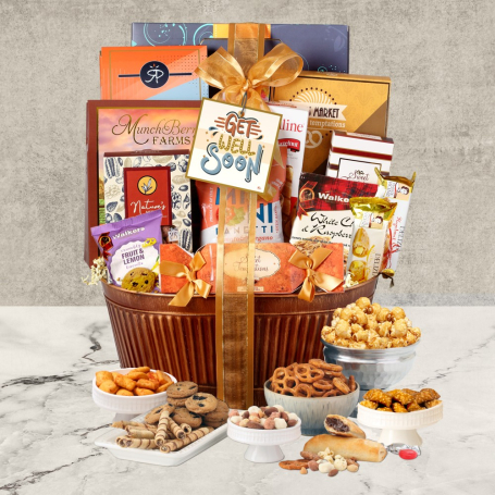 Buy our get well grand gourmet gift basket at broadwaybasketeers.com