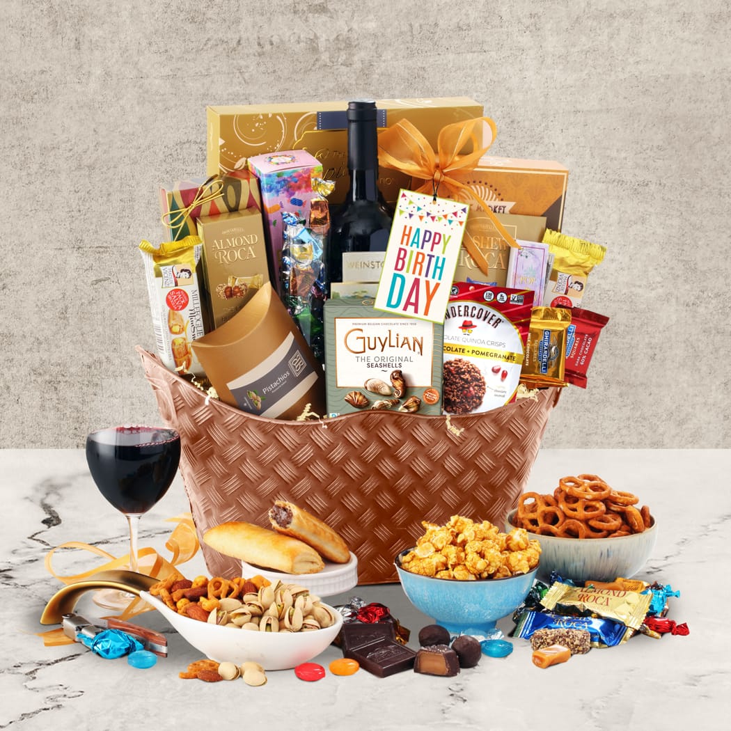 >Wine Lovers Birthday Gift Basket